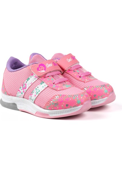 Kız Bebe Pembe Desenli Işıklı Cırtlı Sneaker Günlük Spor Ayakkabı