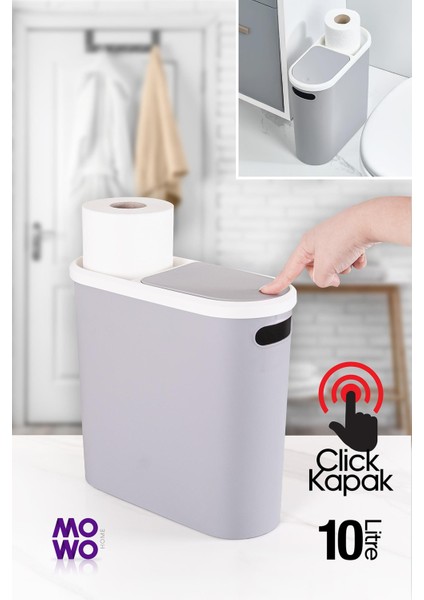 Click 10 Lt Çöp Kovası Gri, Mutfak, Banyo, Tuvalet Çöp Kutusu