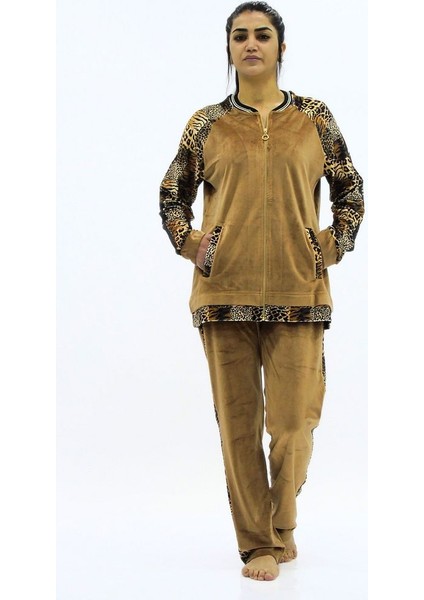 Leopar Kombinli Kadife Eşofman Takım