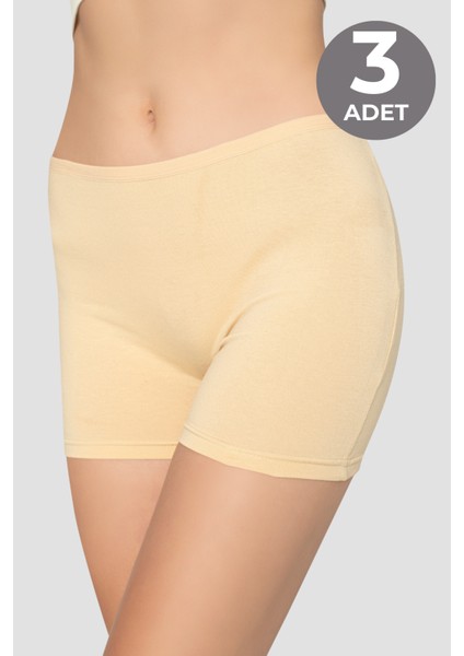 3'lü Paket Kadın Ten Boxer Şort Pamuklu Likralı