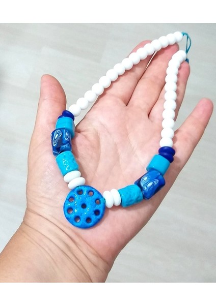 Süryani Nazar Bodrum Cam ve Gana Krobo Cam Boncuklu Ayarlanabilir Ipli Kolye