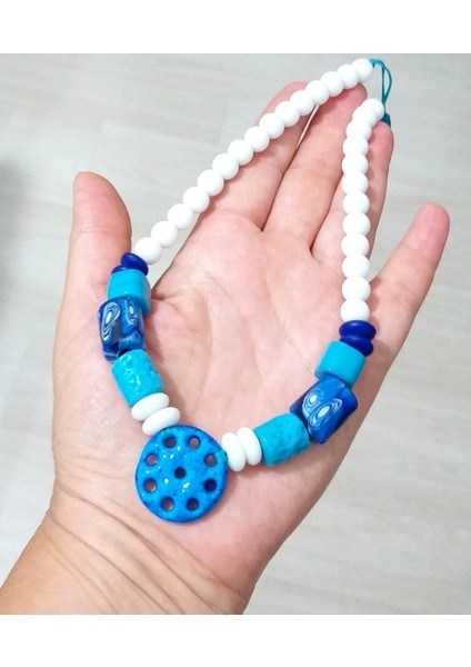 Süryani Nazar Bodrum Cam ve Gana Krobo Cam Boncuklu Ayarlanabilir Ipli Kolye