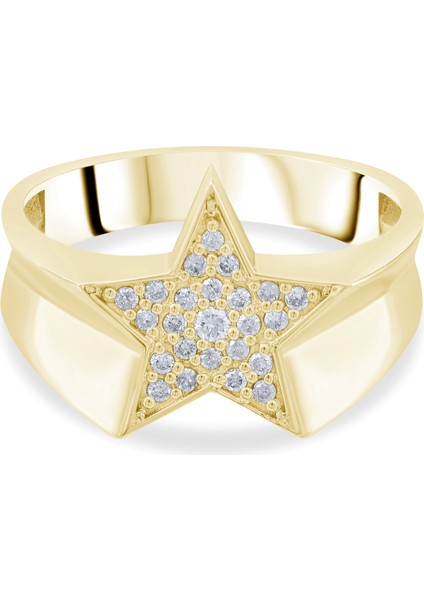 0.13 Karat Pırlanta Yüzük, Yıldız Motifli, Gerçek Pırlanta, Sertifikalı Mücevher