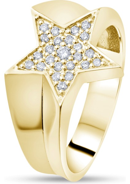 0.13 Karat Pırlanta Yüzük, Yıldız Motifli, Gerçek Pırlanta, Sertifikalı Mücevher fırsatları