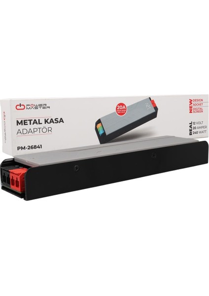 Powermaster PM-26841 12 Volt 20 Amper 240 Watt Slim Metal Kasa Adaptör Voltaj Göstergeli 238X51X30MM indirimleri