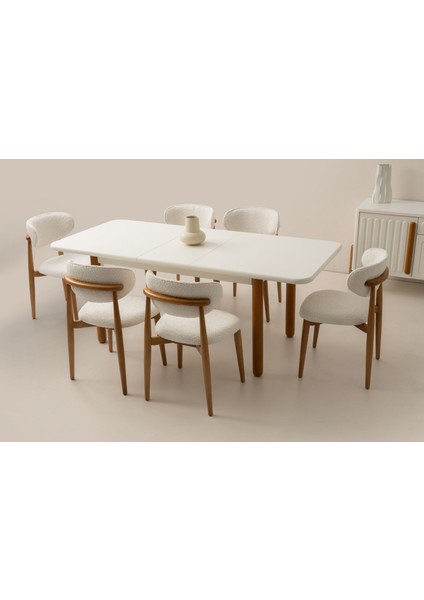 Odern Modern Yemek Odası Takımı MDF Malzemeden Açılır Dikdörtgen Masa 6 Sandalyeli fiyatları