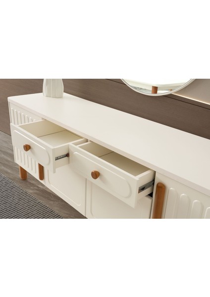 Odern Modern Yemek Odası Takımı MDF Malzemeden Açılır Dikdörtgen Masa 6 Sandalyeli