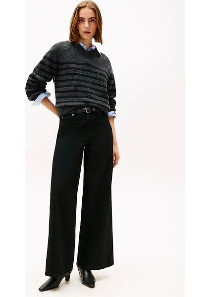 Siyah Denim 70'ler Stili Geniş Paça Yüksek Bel Kadın Jeans WW0WW482541BY