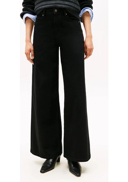 Siyah Denim 70'ler Stili Geniş Paça Yüksek Bel Kadın Jeans WW0WW482541BY fiyatları