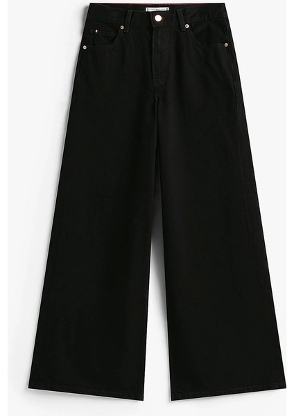 Siyah Denim 70'ler Stili Geniş Paça Yüksek Bel Kadın Jeans WW0WW482541BY indirimleri