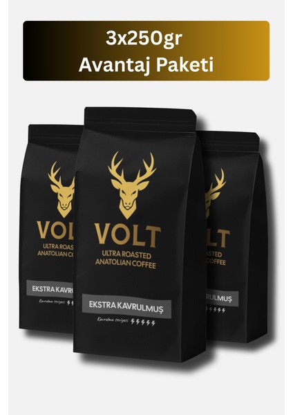 Taze Çekilmiş Türk Kahvesi 3*250 gr | Ekstra (Koyu) Kavrulmuş Mide Yakmayan Yeni Nesil Enerji