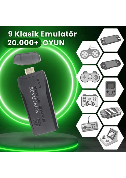 Nostalji Kablosuz Çift Kol Oyun Konsolu Uyumlu 4K-HDMI 20000 Oyunlu 2.4g Retro Gaming Stick Atari modelleri