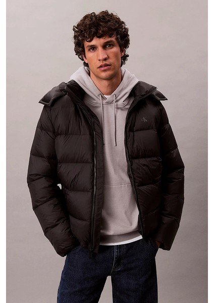 Uzun Kollu Çıkarılabilir Kapüşonlu Şişme Erkek Siyah Mont LV04RC518G-UB1