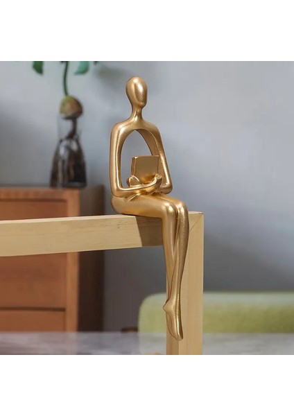 Modern Gold Düşünür Figür Dekor Seti (3'lü)
