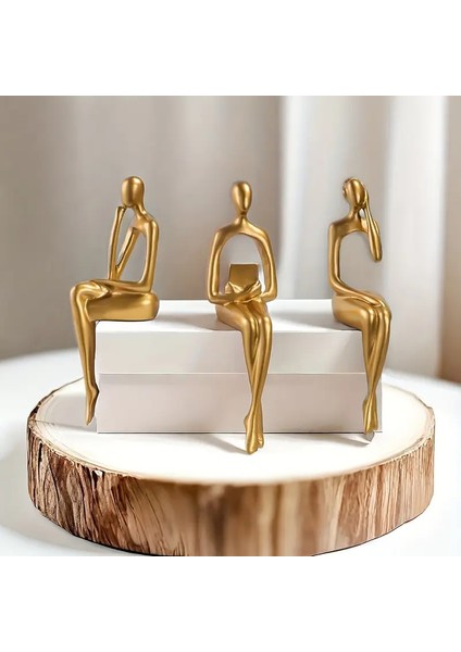 Modern Gold Düşünür Figür Dekor Seti (3'lü)