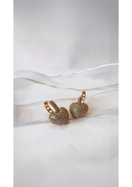 Zen Zirkon Taşlı Rose Gold Kalp Tasarım Vip Çelik Küpe