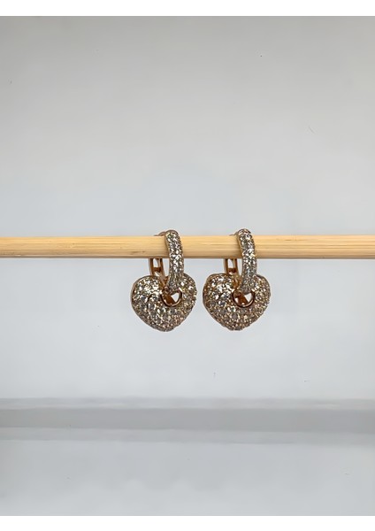 Zen Zirkon Taşlı Rose Gold Kalp Tasarım Vip Çelik Küpe fiyatları