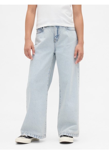 Kız Çocuk Açık Mavi High Rise Stride Wide-Leg Ankle Jean Pantolon fırsatları