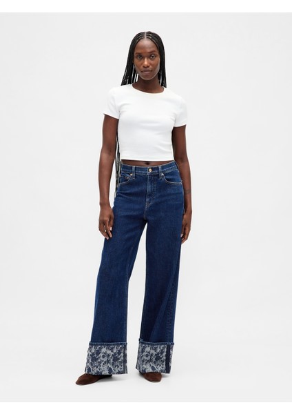 Kadın Koyu Mavi High Rise Stride Wide-Leg Jean Pantolon