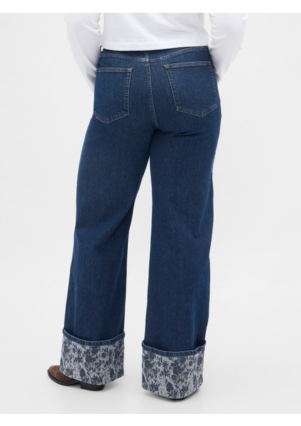Kadın Koyu Mavi High Rise Stride Wide-Leg Jean Pantolon modelleri