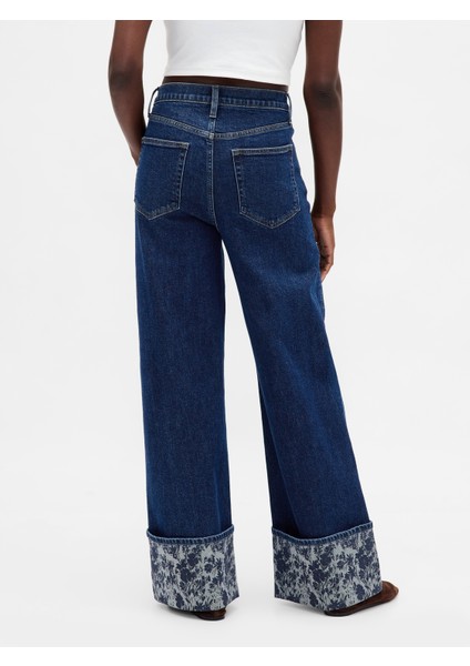 Kadın Koyu Mavi High Rise Stride Wide-Leg Jean Pantolon indirimleri