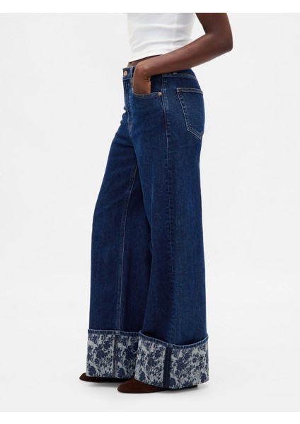 Kadın Koyu Mavi High Rise Stride Wide-Leg Jean Pantolon