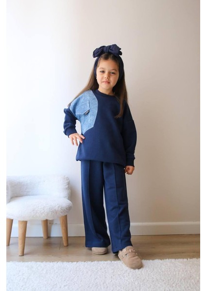 Cep Detaylı 3 Ip Şardonsuz Kız Çocuk Kışlık Lacivert Eşofman Takımı modelleri