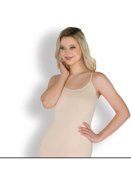 Kadın Likralı Pamuklu Ip Askılı Ten Atlet - 2501