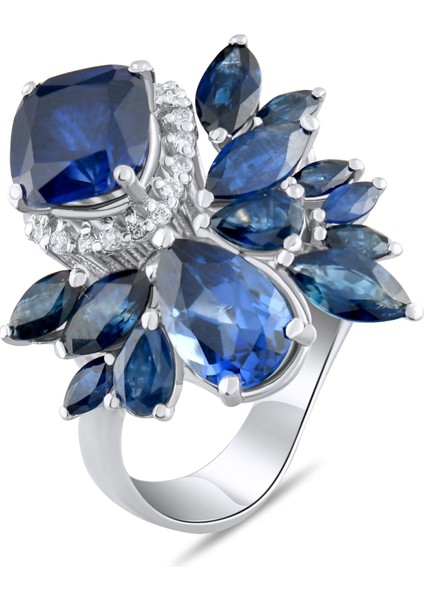 7.47 Karat Pırlanta Safir Yüzük, Gerçek Pırlanta, Sertifikalı Mücevher