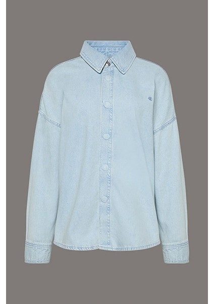 Rahat Kesim Keten Denim Kadın Mavi Gömlek LV047C709G-X1O