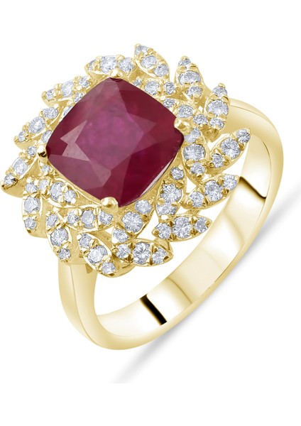 4.10 Karat Pırlanta Yakut Yüzük, Gerçek Pırlanta, Sertifikalı Mücevher