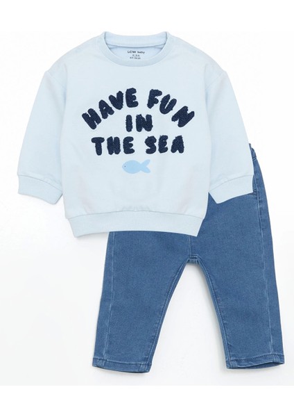 Lcw Baby Mavi Erkek Bebek Sweatshirt ve Pantolon 2'li