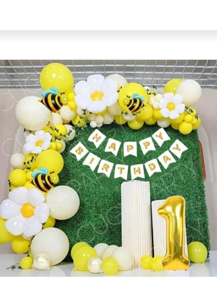 Papatya Arı Konsept Balon Detaylı Yaş Seçenekli Doğum Günü Yeni Doğan Parti Kutlama Seti