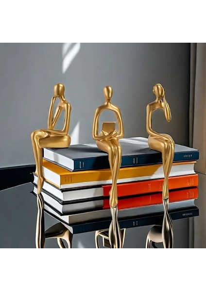 Modern Gold Düşünür Figür Dekor Seti (3'lü)