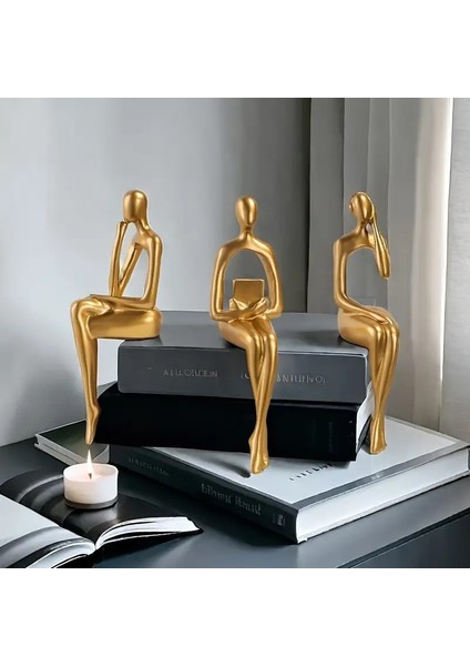 Modern Gold Düşünür Figür Dekor Seti (3'lü)