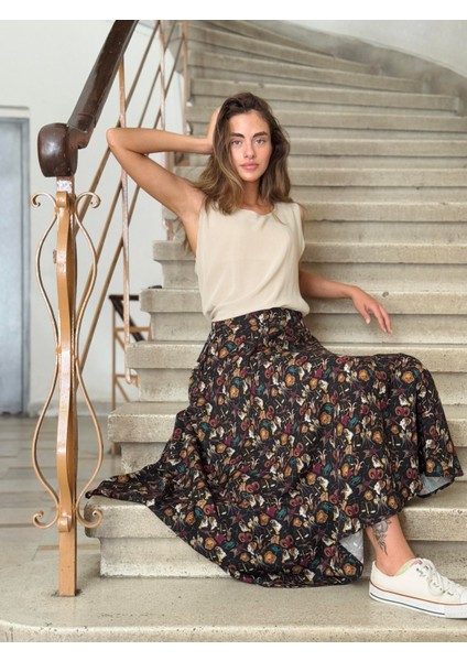 Valerie Burç Desenli Viskon Kloş Uzun Etek Kadın Çok Renkli