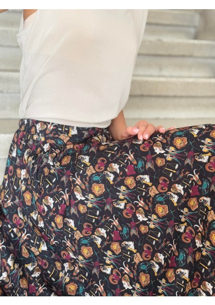Valerie Burç Desenli Viskon Kloş Uzun Etek Kadın Çok Renkli fiyatları