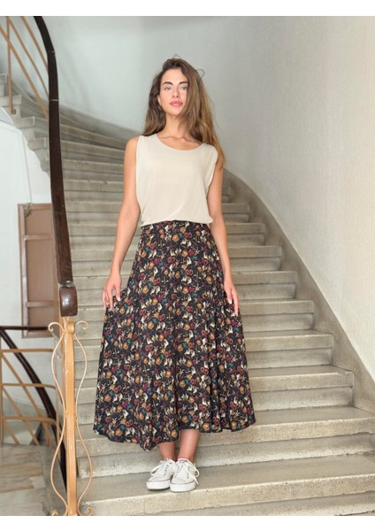 Valerie Burç Desenli Viskon Kloş Uzun Etek Kadın Çok Renkli indirimleri