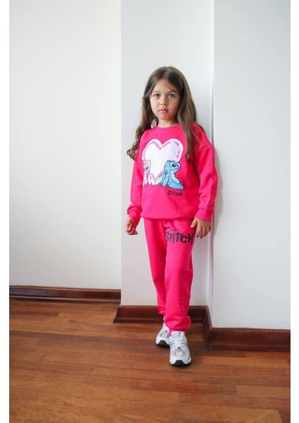 Stitch Detaylı 3 Ip Şardonsuz Kız Çocuk Kışlık Eşofman Takımı fiyatları