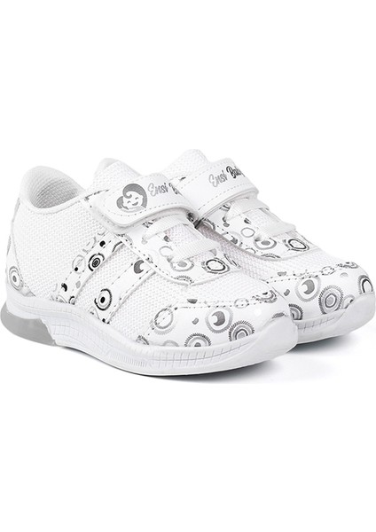 Unisex Bebe Beyaz Desenli Işıklı Cırtlı Sneaker Günlük Spor Ayakkabı