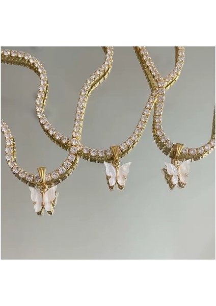 Zirkon Taşlı Kelebekli Çelik Su Yolu Kararmayan Kolye fiyatları