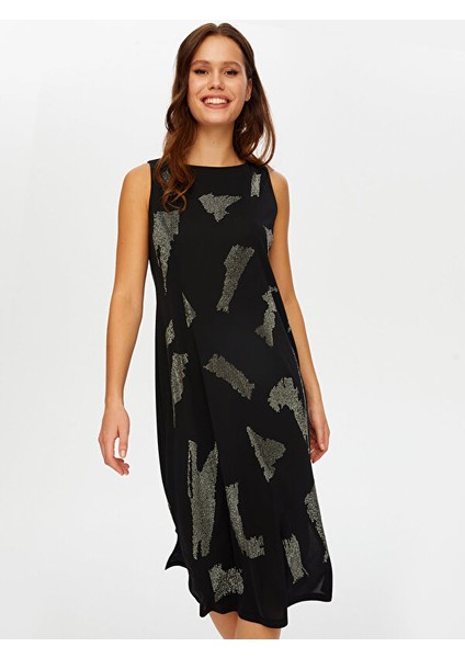 Önü Taş Baskı Detaylı Kolsuz Örme Abiye Elbise W26ABY011 modelleri