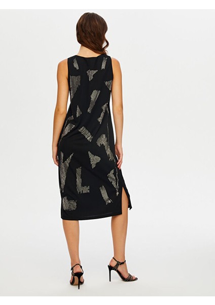 Önü Taş Baskı Detaylı Kolsuz Örme Abiye Elbise W26ABY011 fırsatları