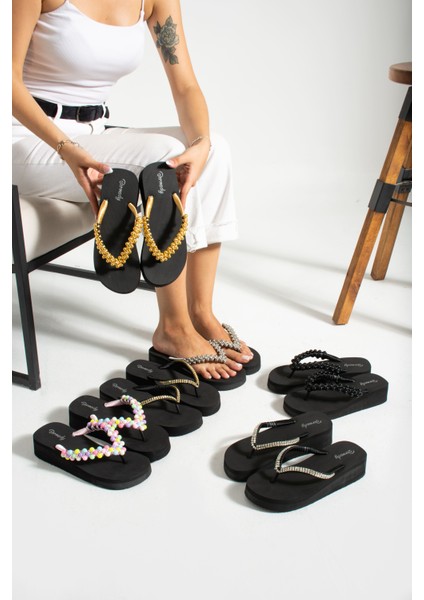 Adel Platform Gümüş Taşlı Kadın Parmak Arası Terlik indirimleri