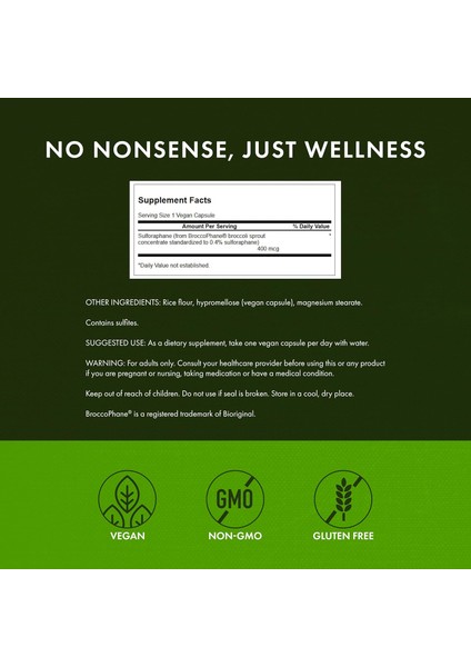 Sulforaphane - Broccoli Sprout Extract 400 Mcg – 60 Vege Kapsül fiyatları