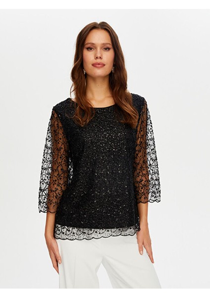 Boncuk Işli Kayık Yaka Abiye Bluz W26BLZ001 fiyatları