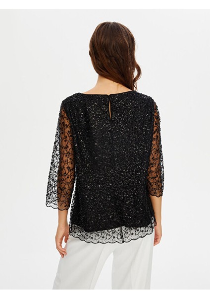 Boncuk Işli Kayık Yaka Abiye Bluz W26BLZ001 modelleri