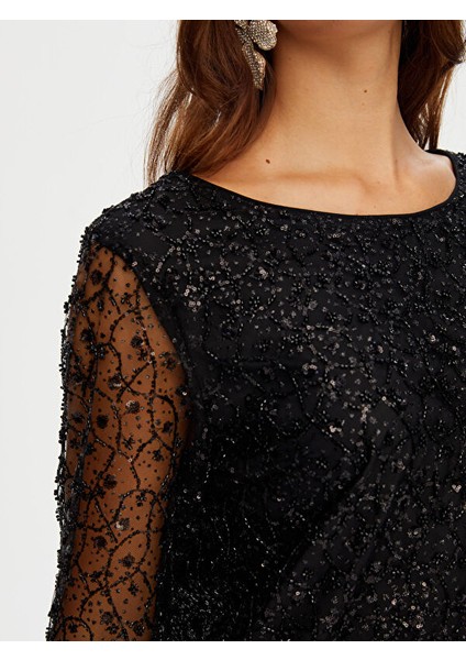 Boncuk Işli Kayık Yaka Abiye Bluz W26BLZ001 indirimleri