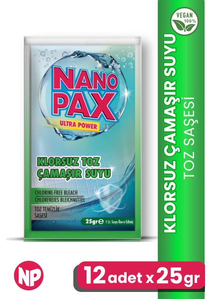 Klorsuz Çamaşır Suyu Toz Temizlik Saşesi (12 Adet x 25GR)
