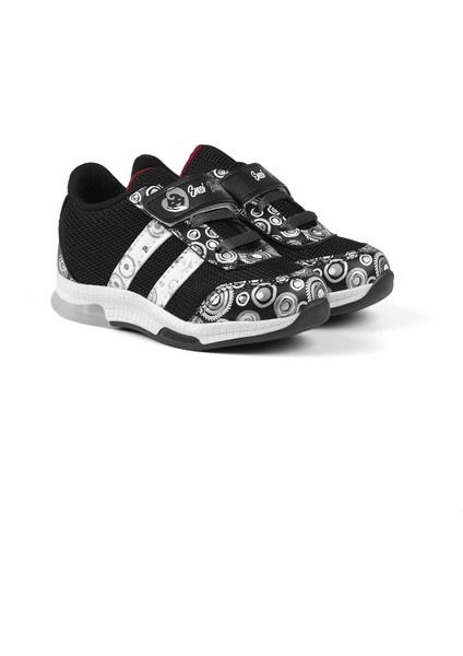 Unisex Bebe Siyah Beyaz Desenli Işıklı Cırtlı Sneaker Günlük Spor Ayakkabı